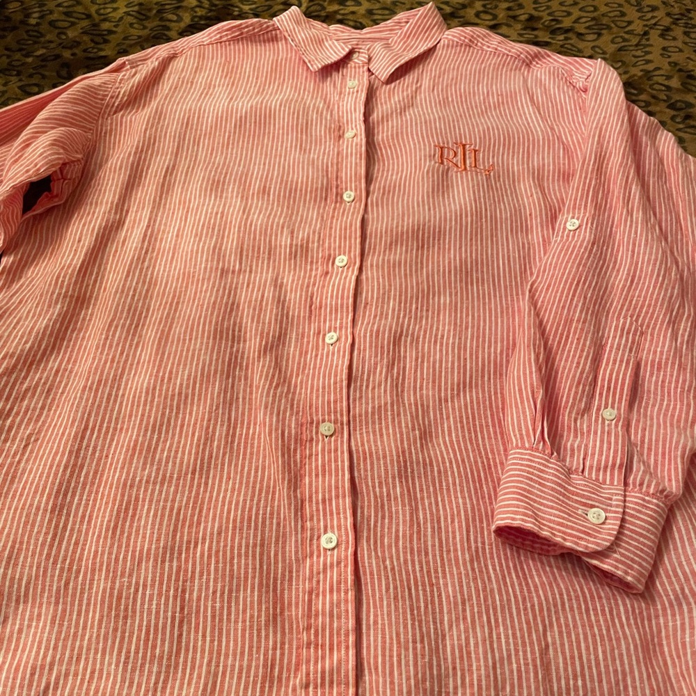 Ralph Lauren orange and White Striped Button Down Shirt